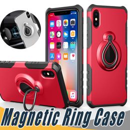 Magnetic Ring Case Armour Hybrid Dual Layer With Kickstand On Car Holder For iPhone 11 pro max Xs Xr 8 7 6 6S Plus 5 5S SE Galaxy S8 S8+ J7