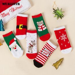 Striped Printed Cotton Blend Soft Breathable Baby Kids Christmas Socks N3030