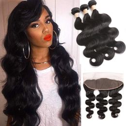 Mongolian Human Hair Wholesale 3 Bundles With 13X4 Lace Frontal Ear To Ear Lace Frontal With Hair Extensions Body Wave Natural Color