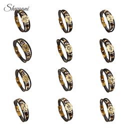 Fashion Bronze Alloy Buckles 12 Zodiac Signs Bracelet Constellations Leather Bracelet Wooden Bead Charms Jewelry