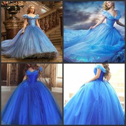 Cinderella Quinceanera Dresses 2019 New Romatic Sky Blue Off Shoulder Floral Long Organza Formal Ball Gown Prom Cosplay Dress