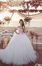 Designer Said New Mhamad Lace Ball Gown Dresses Tiered Tulle Off Shoulder Applique Sweep Train Wedding Bridal Gowns Robe De Marie s