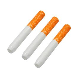 Ceramic Cigarette Hitter Pipe 78mm 55mm Yellow Filter Color Cig Shape Tobacco Pipes For Portable Smoking