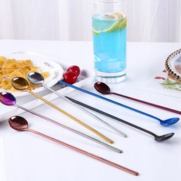 UPDATE Stainless Steel Coffee Scoops With Long Handle Colorful Kitchen Coffee Stirring Spoon Ice Cream Dessert Tea tools