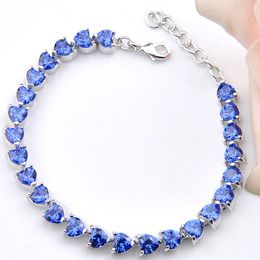 925 Sterling Silver Plated Blue Heart-shaped Topaz Gemstone Bracelet Jewelry Men Women Lovers Tennis Zircon Bracelets Gift for Her