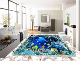 Custom Photo Floor Wallpaper 3D Ocean World bottom Living Room Bedroom Bathroom Floor Mural Wallpaper Self-adhesive