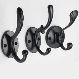 Zinc Alloy Black Coat Hook Wall Mounted Robe Hook with Round Base Hat Key Hangers Modern Clothes Hangers for Bathroom Accessories