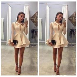 Mini Short A-Line Homecoming Dresses Custom Made Cheap Illusion Long Sleeves Cocktail Party Gowns Prom Dress