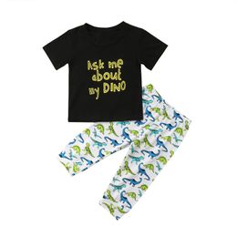 2018 Baby Boy Clothes Cotton Infant Toddler Boys Black Short Sleeve T shirt +Dinosaur Pants 2PCS Summer Boys Outfits Kids Boys Clothing Set