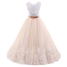 Çiçek Kız Elbise Düğün Prenses için Tutu Payetli Aplike Dantel Yay Vintage Çocuk İlk Communion elbise Custom Made