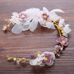 New bride, handmade flower, headwear, beads, pink, silk, wedding dress, accessories, hair band.