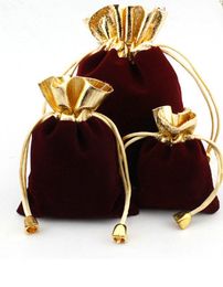 red velvet drawstring bags UK - 100pcs lot RED VINE 7x9cm 9x12cm Velvet Beaded Drawstring Pouches Jewelry Gift Pouch drawstring Bags For Wedding favors,beads