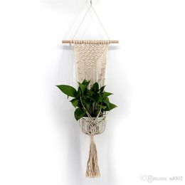 Beige Plants Hanger Basket Bohemian Style Suspension Net Flowerpot Soft Cotton Wall Hanging Flower Pots Durable 17 5jj BB