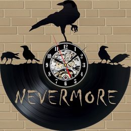 black ravens UK - Nevermore Raven Wall clock made of vinyl record Gift Decor Wall Decor Home Decor (Size: 12 inch, Color: Black)
