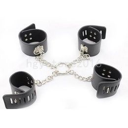 Restraint Bondage Hog Tie Handcuff Leg Ankle Cuffs Leather Chain cosplay system #G94