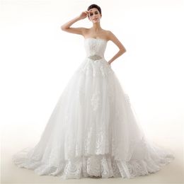 Eye Catching Lace Ball Gown Wedding Dress Strapless Sparkling Sash Lace Bridal Gowns Custom made Plus Size Wedding Dresses