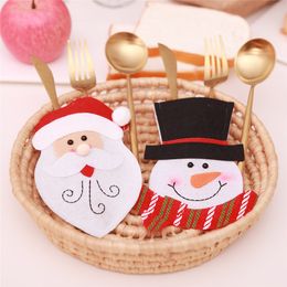 Christmas Tableware Holder Santa Claus Snowman Bags Fork Spoon Pocket Knife Set Cover For Dinning Table Decor