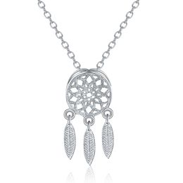 30% 925 Sterling Silver Jewelry sets Korean Dream Catchers feather pendant necklace stud earrings set For women ladies Fashion Jewelry
