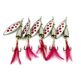 5PCS Lures Spinners ,Spinnerbaits , metal fishing spoons bait 8cm Blade Spinner Baits13g Rotating feathers feather fishing hooks Rooster T