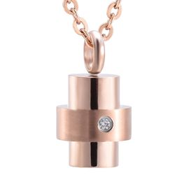 IJD4557 Keepsakes Ashes Necklace 316L Stainless Steel Cylinder Urn Cremation Pendant Jewelry Rhinestone Necklace For Woman And Man