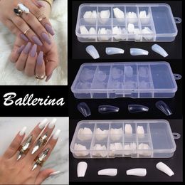 100pcs/box New Ballerina Fake Nails Nail Tips Full Nails Artificial French Fake Nail Tip Salon Decorated Transparent False Nail