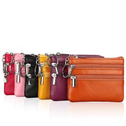 Free Shipping Women's Genuine Leather Coin Purse Mini Pouch Change Wallet with Key Ring