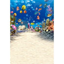 Under the Sea World Photography Background Printed Colorful Fishes Blue Ocean Baby Kids Children Aquarium Photo Shoot Backdrops