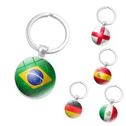 Trendy Keychains Soccer National Flag Photo Glass Cabochon Pendant Keyrings Football Fans Gifts Fashion Accessories