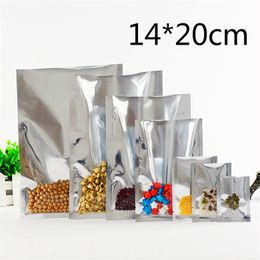 14*20cm Silvery Top Open Plating Aluminum Foil Heat Sealable Food Storage Plastic Bags Clear Coffee Tea Packaging Vacuum Pouch