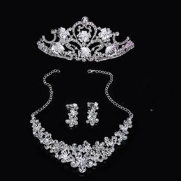 New Cheap Set Crowns Necklace Earrings Alloy Crystal Sequined Bridal Jewellery Accessories Wedding Tiaras Headpieces Hair