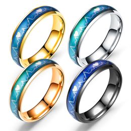 Stainless Steel ECG Rings Heartbeat Ring Silver Black Gold Colorful Rings Lover Gifts Wedding Jewelry Wholesale