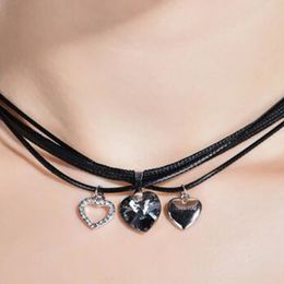-Joyería de moda Collares Colgantes Vintage Corazón Cristal de Swarovski Elements Alta Calidad 3 Collar Cadena Cuerda Negra 24836