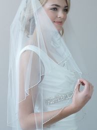 New Arrival White Ivory Champagne Wedding Veil Fingertip Length Two Layer Bridal Veil Beaded Edge With Comb sg09