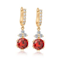 Round Cut Ruby Dangle Earrings 18k Yellow Gold Filled Womens Girls Fashion Earrings Beautiful Gift