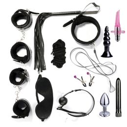 Sex Vibrators Bondage Restraint Kit Anal Plug Tongue Finger Vibrator Sex Products Hands Nipple Clamp Whip Collar Erotic Toys D18111402