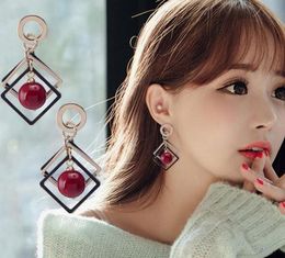 Hot style Geometric diamond cherry pearl big ear nail female Japan and Korea fashion joker earrings fashion classic new earrings