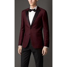 Men's Suits & Blazers Groom Tuxedos Burgundy Slim Fit Custom Made Groomsmen Man Men Wedding Prom Formal Tuxedos ( jacket+Pants+Bow tie)