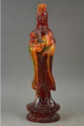 China Old Amber Carving Efficacy Kwan-Yin Send You Child Noble Statue