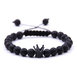 Handmade Crown Yoga Strands Beads Natural Stone Volcanic Rock Rope Wrap Bracelets For Men Women Lover Jewelry