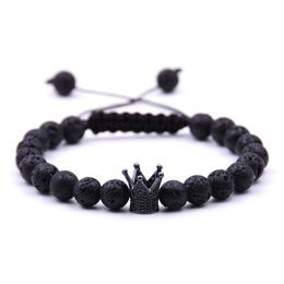 Handmade Crown Yoga Strands Beads Natural Stone Volcanic Rock Rope Wrap Bracelets For Men Women Lover Jewellery