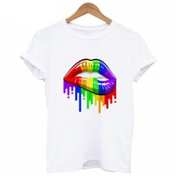 rainbow pride lips hot sale summer tshirt women harajuku kwaii girl t shirt oneck white tshirt female tumblr sxl