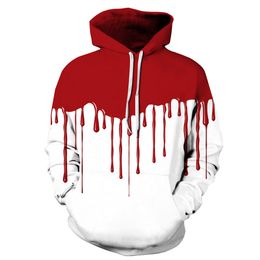 Loves' Casual Autumn Winter 3D Printing Red and white gradient Long Sleeve Drawstring loose pullover Hoodies sweatshirts mens