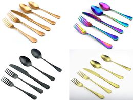 4 Colours 5PCS Quality Rainbow Cutlery Set Stainless Steel Knife Fork Tablespoons Stainless Steel Dinnerware Kitchen Tools