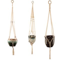 Macrame Plant Hanger Indoor Outdoor Wall Hangings Planter Holder Basket Home Decor Cotton Rope with Beads