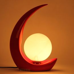 Modern Resin Moon Besides Table Lights Black Red Bedroom Desk Lights Living Room Glass Lampshade Creative Desk lighting Fixtures