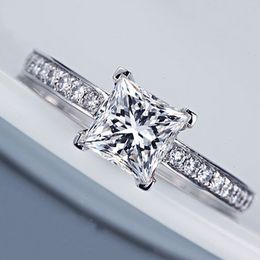 Fashion Jewellery Princess cut 1ct Gem 5A Zircon stone 925 Sterling silver Women Engagement Wedding Band Ring Sz 4-11 Gift