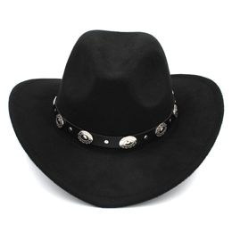 Womens Fashion Western Cowboy Hat with Roll Up Brim Felt Cowgirl Sombrero Caps Size 56-58cm