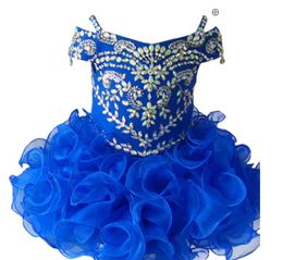 -Venta caliente del hombro Organza Vestidos de bola Vestidos abalorios del desfile En stock Vestidos que rebordean para las mujeres
