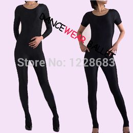 Black Women Girls Adult Fitness Bodysuit Shiny Lycra Spandex Full Body Long And Short Sleeve Unitard Ballet Gymnastic Leotard