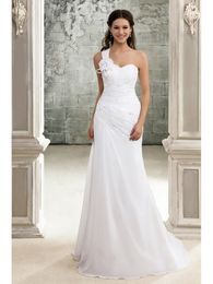 oneshoulder pleats flower beach wedding dresses customed simple chiffon princess bridal gowns wedding dress wedding gowns